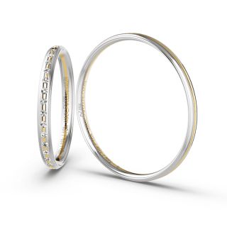 Aliança de Bodas Fina Bruxelas 2mm Ouro Amarelo/Branco 18K c/ Zircônias