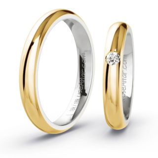 Aliança de Bodas Fina Caracas 3mm Ouro Amarelo/Branco 18K c/ Zircônias