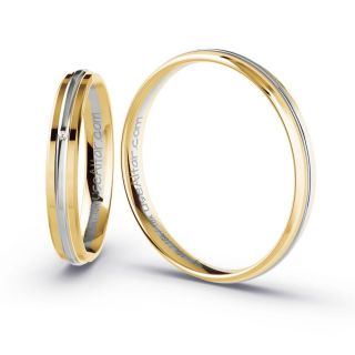 Aliança de Bodas Fina Damasco 3mm Ouro Amarelo/Branco 18K c/ Zircônias