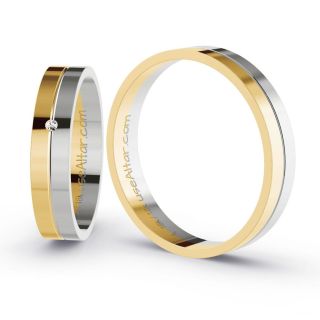 Aliança de Bodas Fina Jamena 4mm Ouro Amarelo/Branco 18K c/ Zircônias