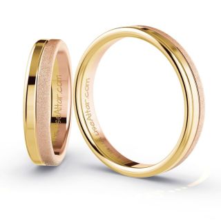 Aliança de Bodas Fina Jerusalém 4mm Ouro Amarelo/Rosé 18K