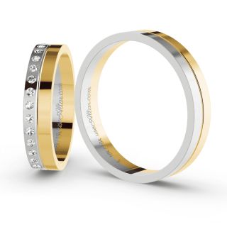 Aliança de Bodas Fina Moroni 4mm Ouro Amarelo/Branco 18K c/ Zircônias