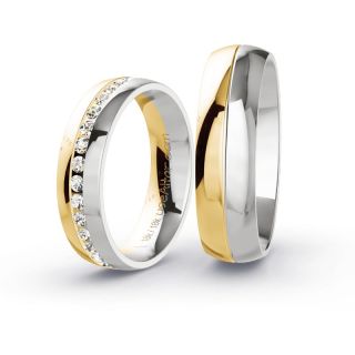 Aliança de Bodas Porto de Espanha 5mm Ouro Amarelo/Branco 18K c/ Zircônias