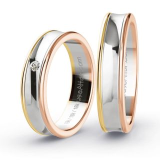 Aliança de Bodas Praga 5mm Ouro Amarelo/Branco/Rosé 18K Zircônias