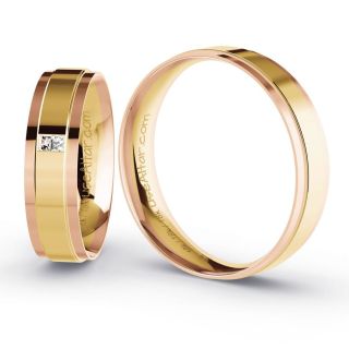 Aliança de Bodas Quito 5mm Ouro Amarelo/Rosé 18K c/ Zircônias