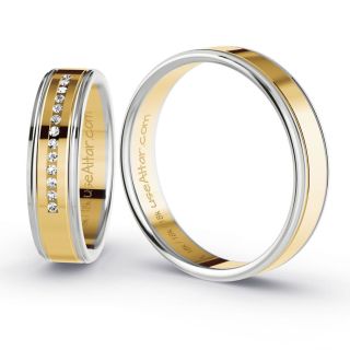 Aliança de Bodas São Salvador 5mm Ouro Amarelo/Branco 18K c/ Zircônias