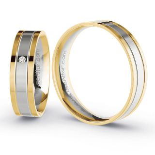 Aliança de Bodas Singapura 5mm Ouro Amarelo/Branco 18K c/ Zircônias