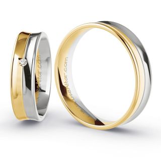 Aliança de Bodas Talim 5mm Ouro Amarelo/Branco 18K c/ Zircônias