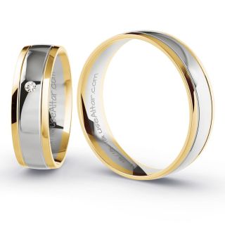 Aliança de Bodas Tóquio 5mm Ouro Amarelo/Branco 18K c/ Zircônias