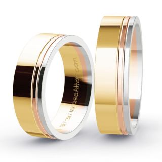 Aliança de Bodas Vitória 6mm Ouro Amarelo/Branco/Rosé 18K retas