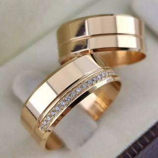 Aliança de Casamento Eslováquia 7mm Ouro Rosé 18K Larga c/ Zircônias