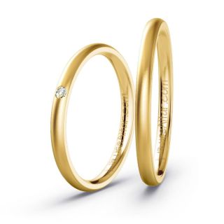 Aliança de Casamento Fina Abu Dabi Ouro 18K 2mm Abaulada c/ Zircônias