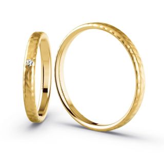 Aliança de Casamento Fina Apia Ouro 18K 2mm Abaulada c/ Zircônias