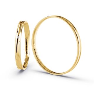 Aliança de Casamento Fina Bagdad Ouro 18K 2mm Abaulada c/ Zircônias