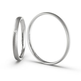 Aliança de Casamento Fina Beirute 2mm Ouro Branco 18K c/ Zircônias