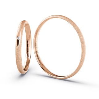 Aliança de Casamento Fina Berna 2mm Ouro Rosé 18K c/ Zircônias