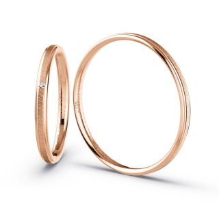 Aliança de Casamento Fina Bogotá 2mm Ouro Rosé 18K c/ Zircônias