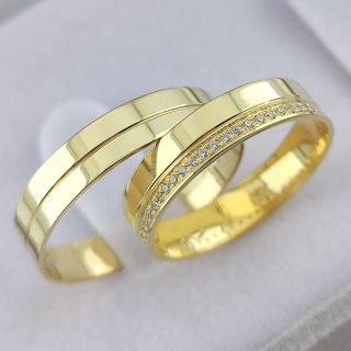 Aliança de Casamento Fina Bósnia Ouro 18K 4mm retas c/ Zircônias