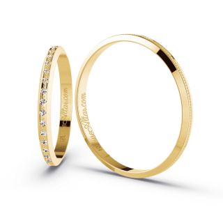 Aliança de Casamento Fina Bucareste Ouro 18K 2mm Abaulada c/ Zircônias