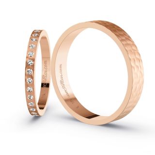 Aliança de Casamento Fina Budapeste 2mm/4mm Ouro Rosé 18K c/ Zircônias