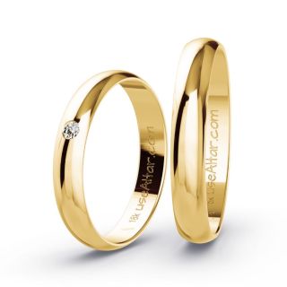 Aliança de Casamento Fina Cairo Ouro 18K 3mm Abaulada c/ Zircônias