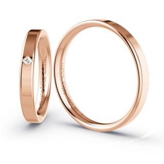 Aliança de Casamento Fina Cidade do México 3mm Ouro Rosé 18K c/ Zircônias