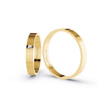 Aliança de Casamento Fina Freetown Ouro 18K 3mm Abaulada c/ Zircônias