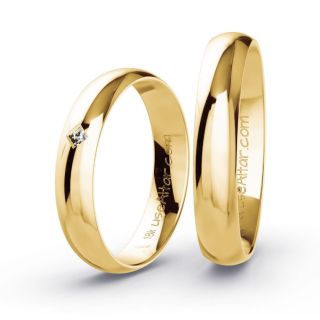 Aliança de Casamento Fina Jacarta Ouro 18K 4mm Abaulada c/ Zircônias