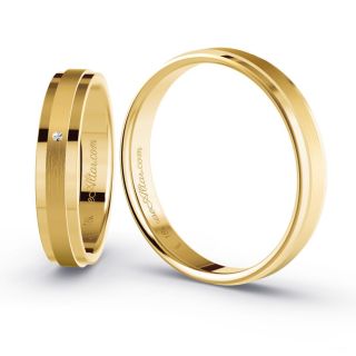 Aliança de Casamento Fina Madrid Ouro 18K 4mm Abaulada c/ Zircônias