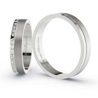 Aliança de Casamento Fina Malé 4mm Ouro Branco 18K c/ Zircônias