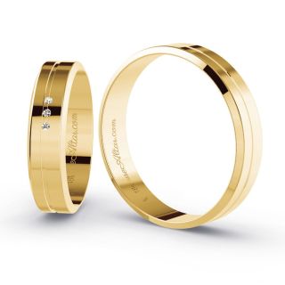 Aliança de Casamento Fina Manila Ouro 18K 4mm Abaulada c/ Zircônias