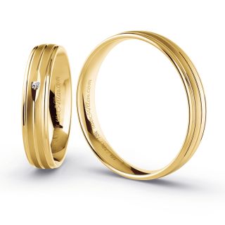 Aliança de Casamento Fina Moscow Ouro 18K 4mm Abaulada c/ Zircônias