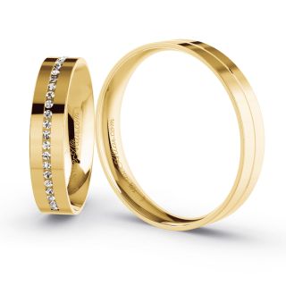 Aliança de Casamento Fina Nairóbi Ouro 18K 4mm retas c/ Zircônias