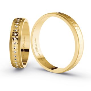 Aliança de Casamento Fina Oslo Ouro 18K 4mm Abaulada c/ Zircônias