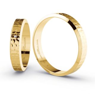 Aliança de Casamento Fina Pequim Ouro 18K 4mm Abaulada c/ Zircônias