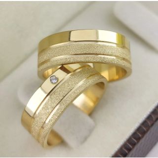 Aliança de Casamento Larga Jamaica Ouro 18K 7mm retas c/ Zircônias