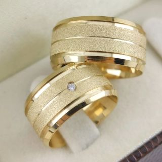 Aliança de Casamento Larga Líbano Ouro 18K 10mm retas c/ Zircônias