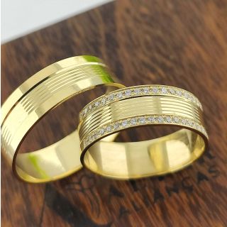 Aliança de Casamento Larga Mongólia Ouro 18K 7mm retas Semi Anatômica c/ Zircônias