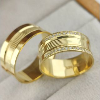 Aliança de Casamento Larga Nauru Ouro 18K 8mm retas Semi Anatômica c/ Zircônias