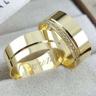 Aliança de Casamento Larga Palau Ouro 18K 7mm retas c/ Zircônias