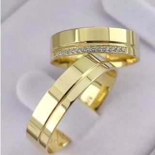 Aliança de Casamento Tradicional Anápolis Ouro 18K 5mm retas c/ Zircônias