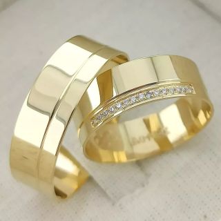 Aliança de Casamento Tradicional Arapongas Ouro 18K 6mm retas c/ Zircônias