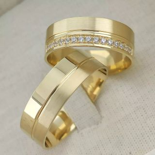 Aliança de Casamento Tradicional Costa Rica Ouro 18K 6mm retas c/ Zircônias