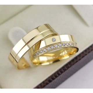 Aliança de Casamento Tradicional Hungria Ouro 18K 5mm retas c/ Zircônias