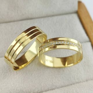 Aliança de Casamento Tradicional Malásia Ouro 18K 5mm retas c/ Zircônias