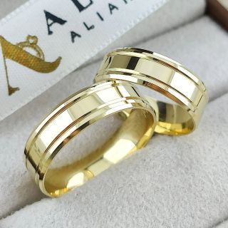 Aliança de Casamento Tradicional Nova Zelândia Ouro 18K 6mm retas Semi Anatômica