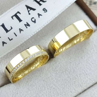 Aliança de Casamento Tradicional Peru Ouro 18K 5mm retas Semi Anatômica c/ Zircônias