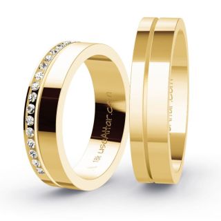 Aliança de Casamento Tradicional Porto Moresby Ouro 18K 5mm Abaulada c/ Zircônias