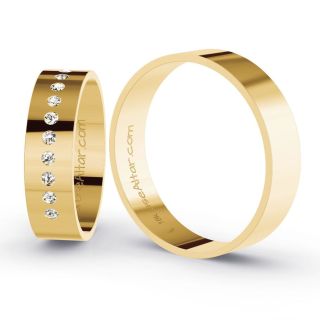 Aliança de Casamento Tradicional Seul Ouro 18K 5mm retas c/ Zircônias