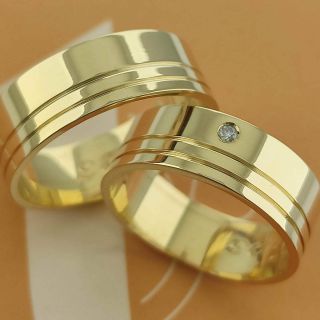 Aliança de Casamento Tradicional Tajiquistão Ouro 18K 6mm retas c/ Diamantes